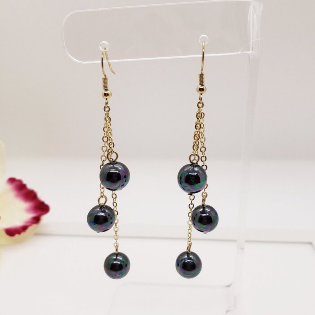Triple Pearl Dangle Earrings